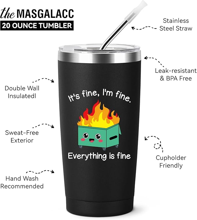 MASGALACC Dumpster Fire Desk Accessories Gifts for Women Men Coworker Employees - Funny Office Decor Desk Accessories 20oz Drinking Cup Coffee Mug Tumbler