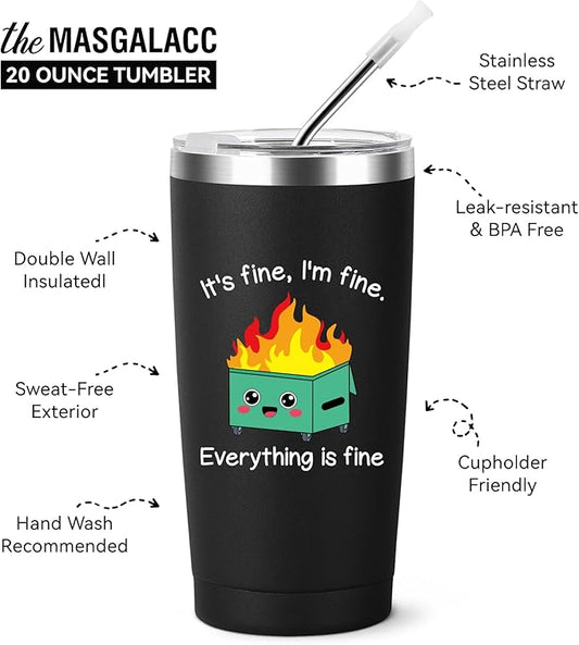 MASGALACC Dumpster Fire Desk Accessories Gifts for Women Men Coworker Employees - Funny Office Decor Desk Accessories 20oz Drinking Cup Coffee Mug Tumbler