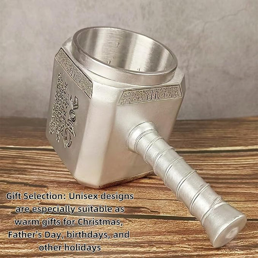 Thor Hammer Mug Tankard Nordic Style Decorations Stainless Steel Resin Norse Mythology Mjolnir Beer Mug for Home, Parties, Gifts 15.2 Oz (450ml) (Silver) (Silver)