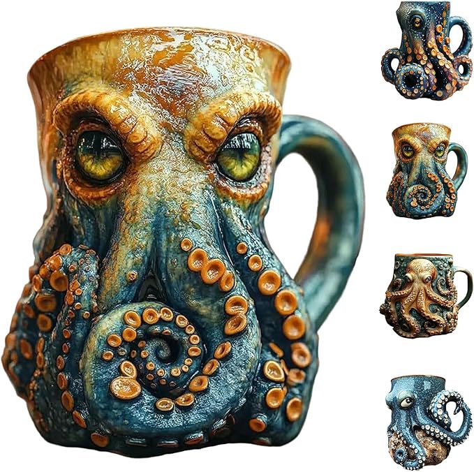 Cthulhu-Inspired Pirate Tankard, 3D Octopus/Kraken Design Beer Mug for Bar Restaurant Home, Dragon Collector Themed Party Decoration Drinkware Gift for Men,Medieval Pirate Beer Cup