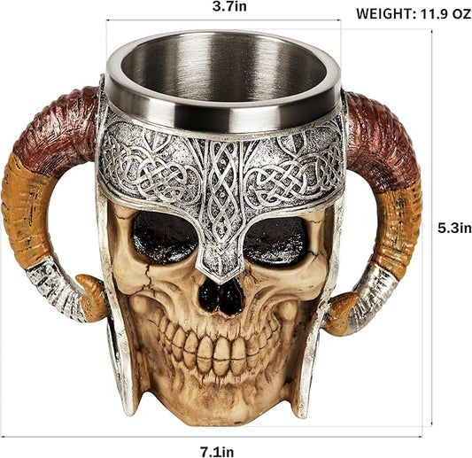 Skull Mug Viking Mugs/Drinking Cup - Unique Skeleton Resin Beer Stein Tankard Coffee Mug Tea Cup - Halloween Bar Drinkware Gift for Men，Valentine's Day Present